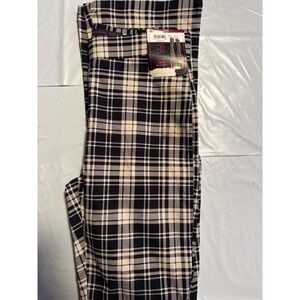 NO BOUNDARIES Women's Black Cream Plaid High Rise Flare Stretch Pants Size S
